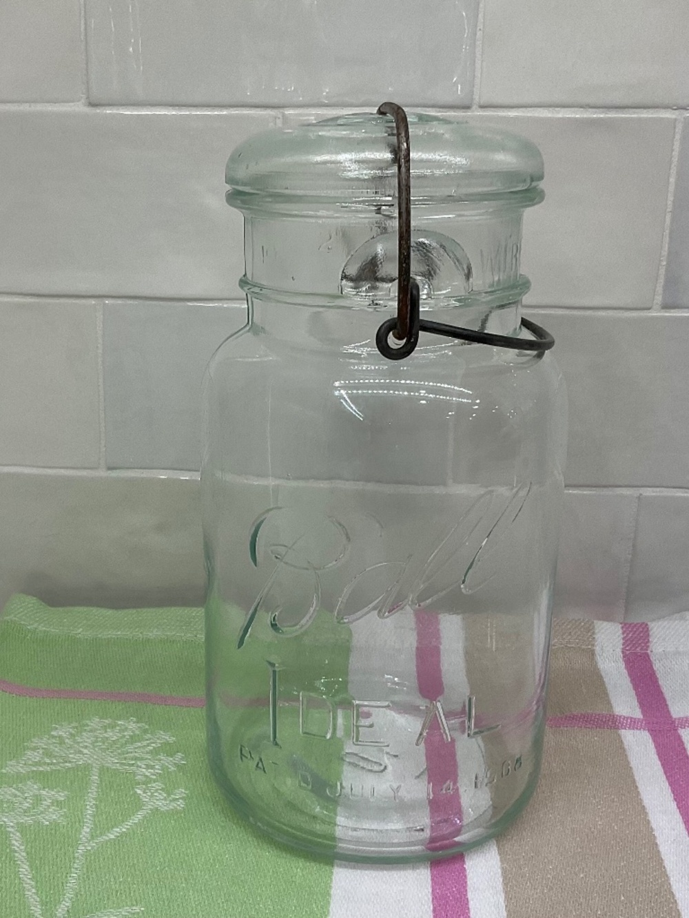 Vintage Ball Ideal Pat D July 14 1908 Wire Side Quart Jar - Mold #10